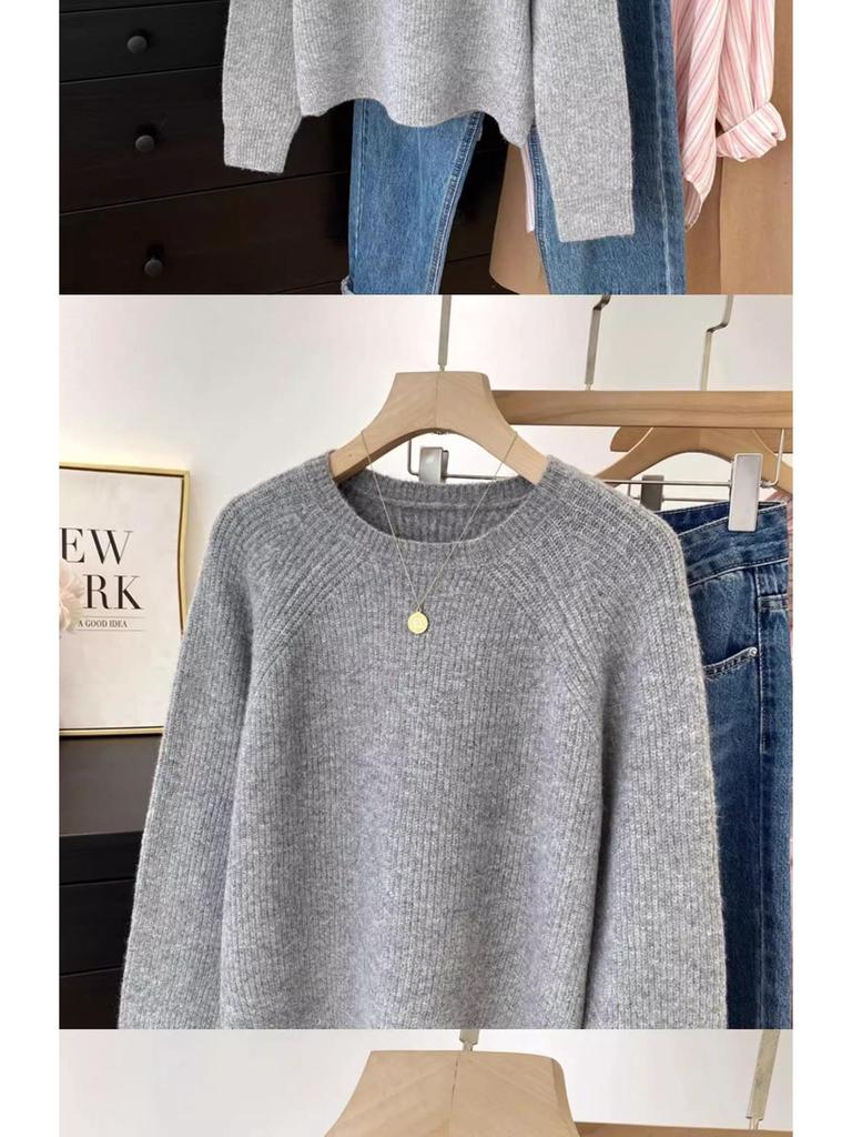 Damen Raglanärmel Rundhals Strickware - 2025 Herbst/Winter Layering Pullover, Lässiger Stil Top