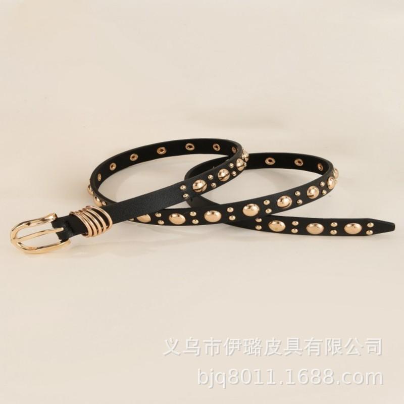 Women Punk Style PU Leather Belt with Golden Mushroom Studs Heavy Metal Fashion Accessory for Jeans Cinturon Mujer