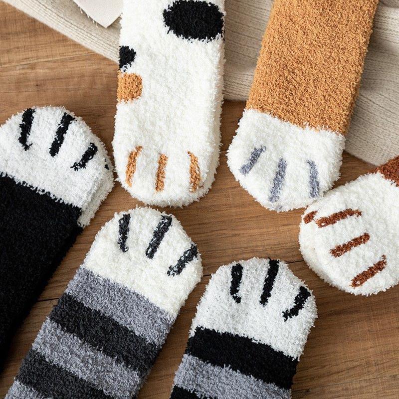 Winter Lamm Kawaii Cartoon Socken für Damen Niedliches 3D Hunde Katzen Pfotenmuster Fleece Warm Verdicken Lustige Plüschsocken Zuhause Boden Schlafen