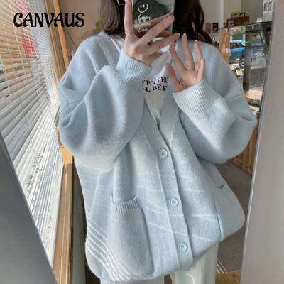Herbst und Winter Damenpullover Einfarbig Lazy Wind Loose Knit Langarm-Cardigan-Jacke