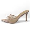 2025 summer breathable open-toed pointed half-drag women's shoes sweet bow sandals European and American temperament mesh high heels