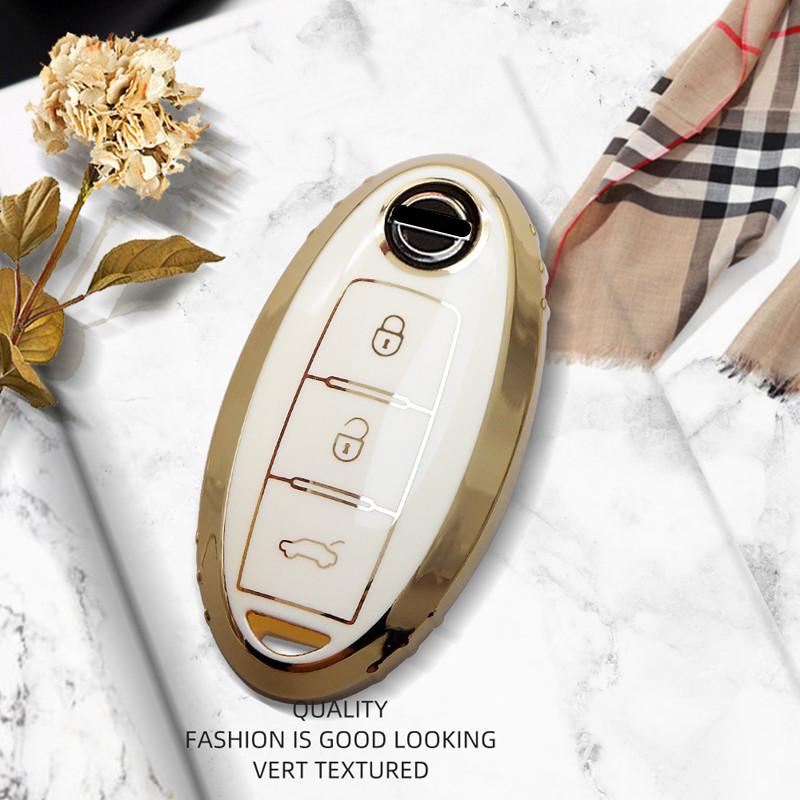Luxuriöse goldene Fernbedienung Autoschlüssel-Hülle für Nissan Qashqai Juke J10 J11 X-Trail T32 T31 Kicks Tiida Pathfinder Murano