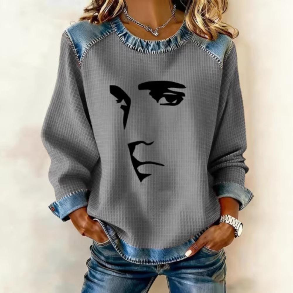 Autumn Fashionable Comfortable Casual Versatile Loose Women's Multi Color Printed Round Neck Long Sleeved T-Shirts