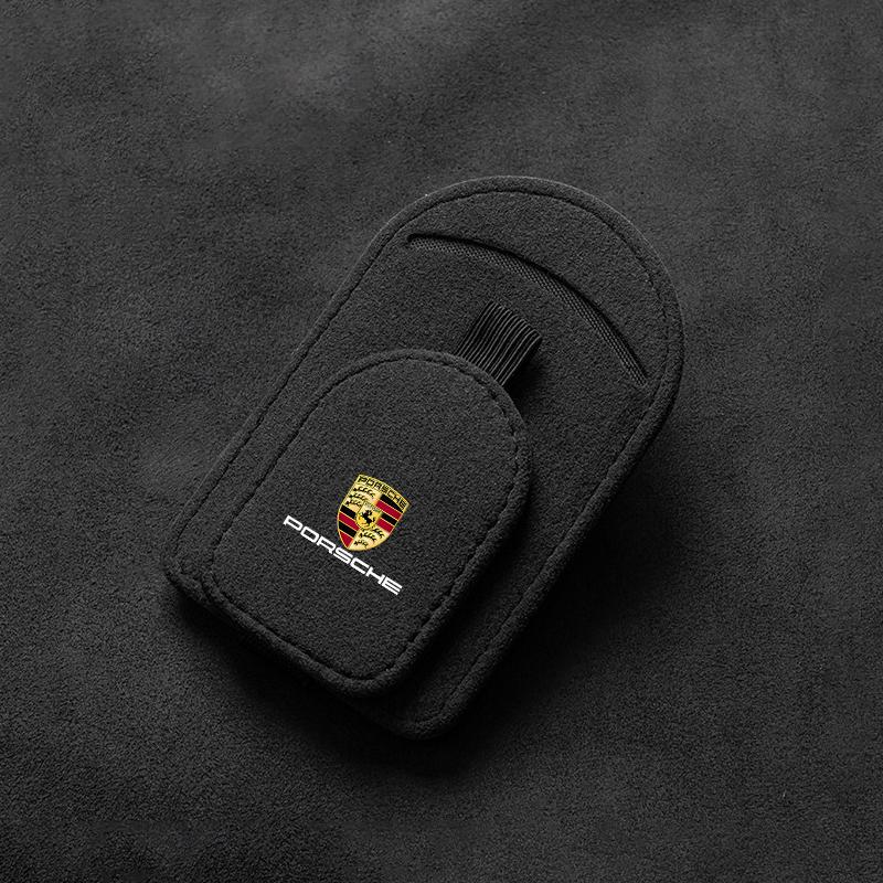 Auto Magnetic Leather Car Visor Sunglasses Holder Ticket Card Clips For Porsche Panamera Macan Boxster Cayman Cayenne 911 718 IK8