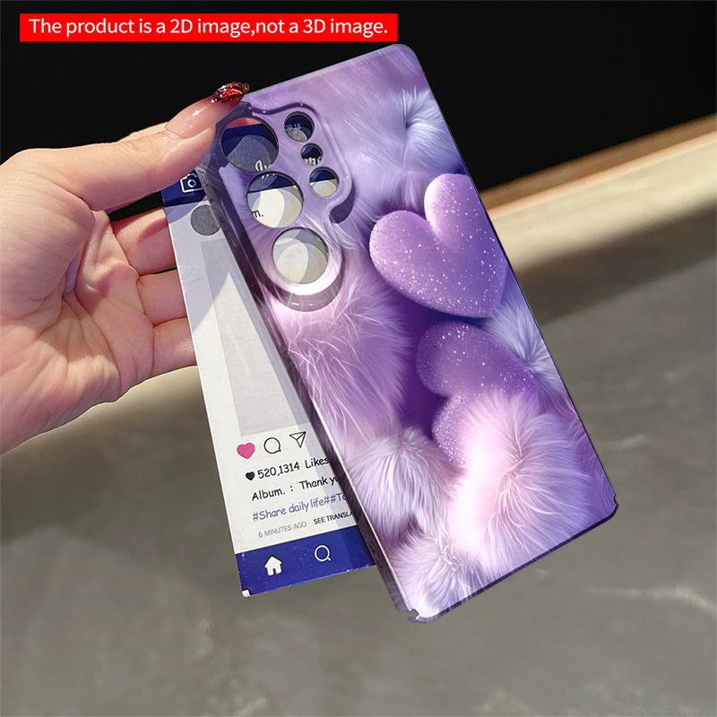 2DFlat Samsung phone case Purple Glitter Hearts on Fluffy Fur Background Applicable to Galaxy S22 S23 S24 S25ULTRA S26 A12 A13 A14 A15 A16