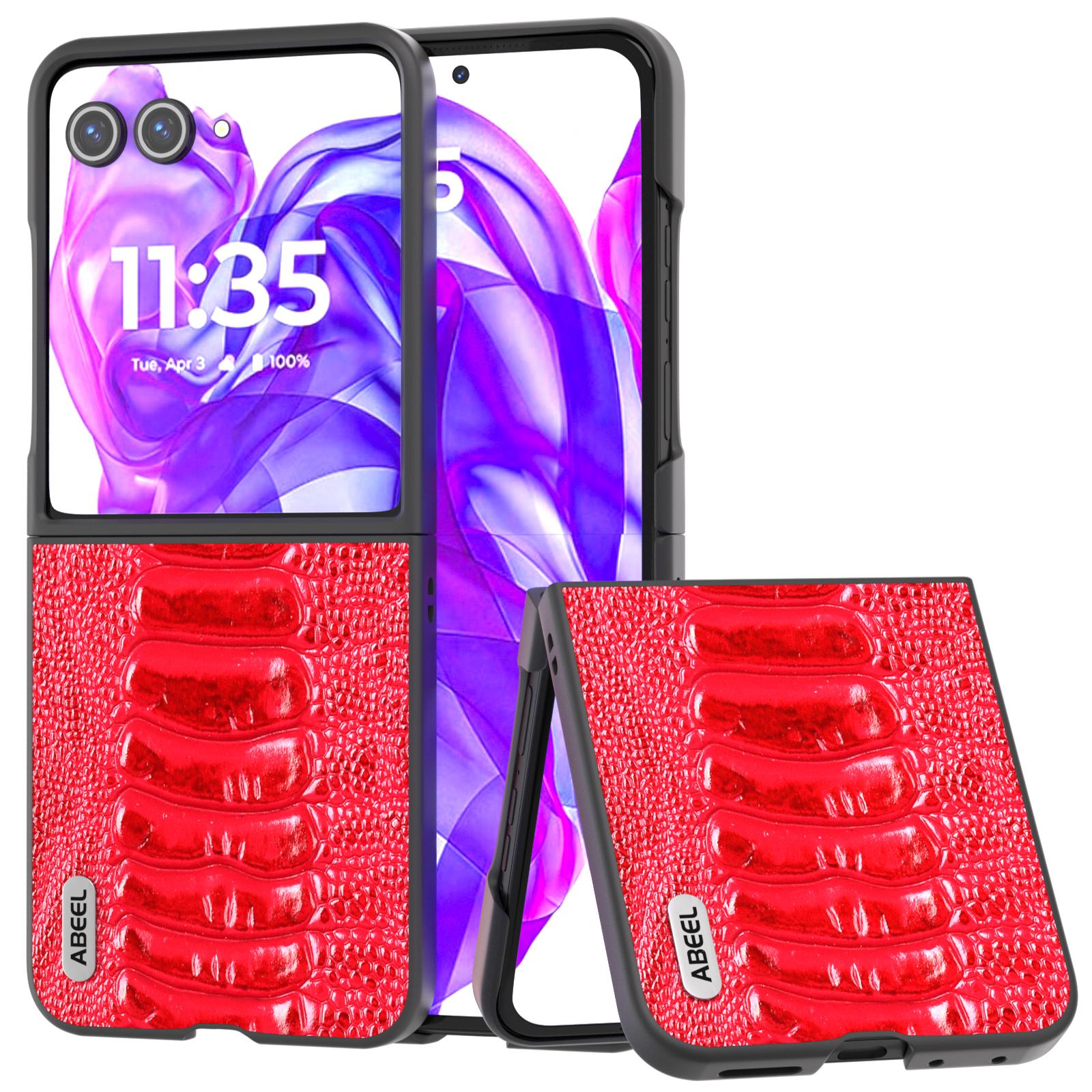 

ABEEL Чехол для Motorola Razr 50 Ultra 5G Натуральная коровья кожа+PC Накладка Текстура крокодила Red