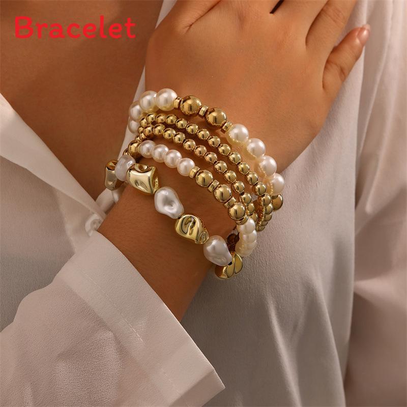 Elegant Pearl Shell Woman Bracelet Set With Geometric Design For Office Gift