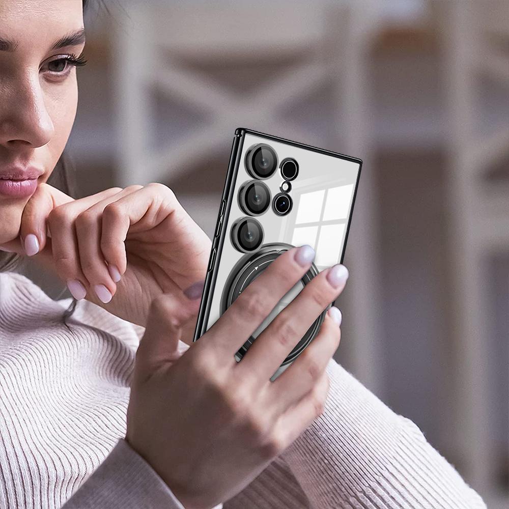 For Samsung Galaxy S24 Ultra Case Kickstand PC+TPU Magnetic Phone Cover