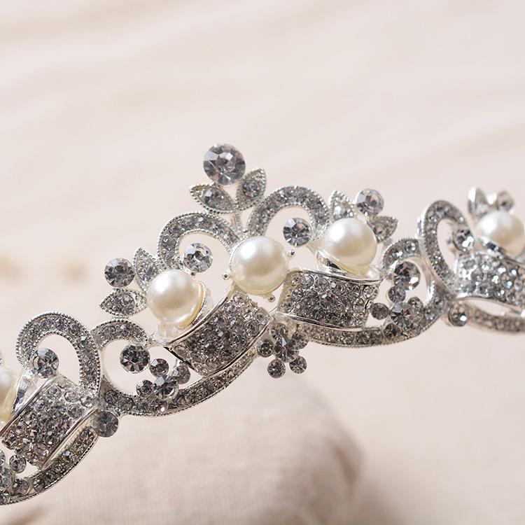 Korean Style Exquisite Rhinestone Bridal Jewelry Alloy Pearl Crown Wedding Dress Headpiece