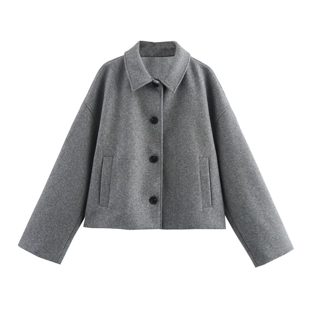

2025 Spring Women s Fashion Versatile Lapel Long-Sleeve Wool Short Jacket Coat M
