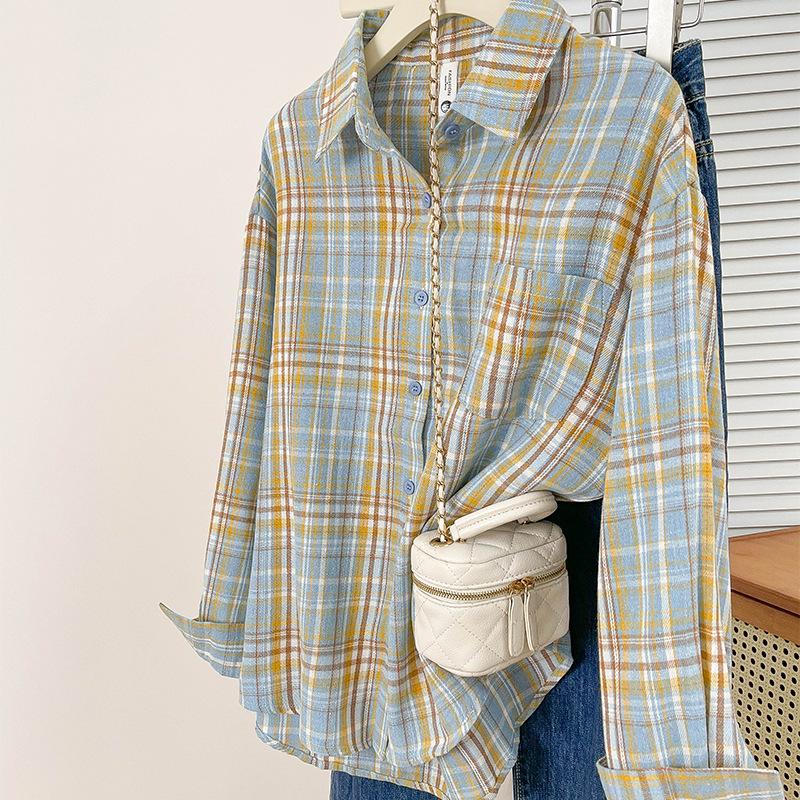 Kariertes Hemd Retro Lockeres Karomuster Modebluse Damen Frühling/Herbst Oberteil Premium Streetwear Lässige Oberbekleidung