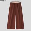 INCERUN Men Drawstring Elastic Waist Casual Long Wide Legs Pants Trousers