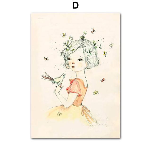 Mädchen Kaktus Blume Vogel Tier Wand Kunstdruck Leinwand Malerei Nordic Leinwand Poster Und Drucke Wand Bilder Baby Kinder Zimmer