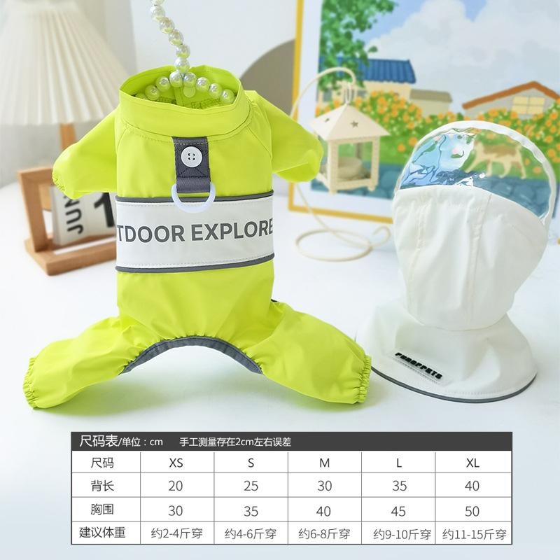 

Waterproof Four-Legged Dog Raincoat with Detachable Hood, Belly Cover & Harness Hole for Small Dogs Teddy Outdoor Rainy & Windy Walks XS