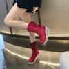 Fashion Printed Mid Calf Boots Women 2025 Autumn Platform Wedge High Heel Booties Fashion Women's Shoes Rhinestone Round Toe Short Botas