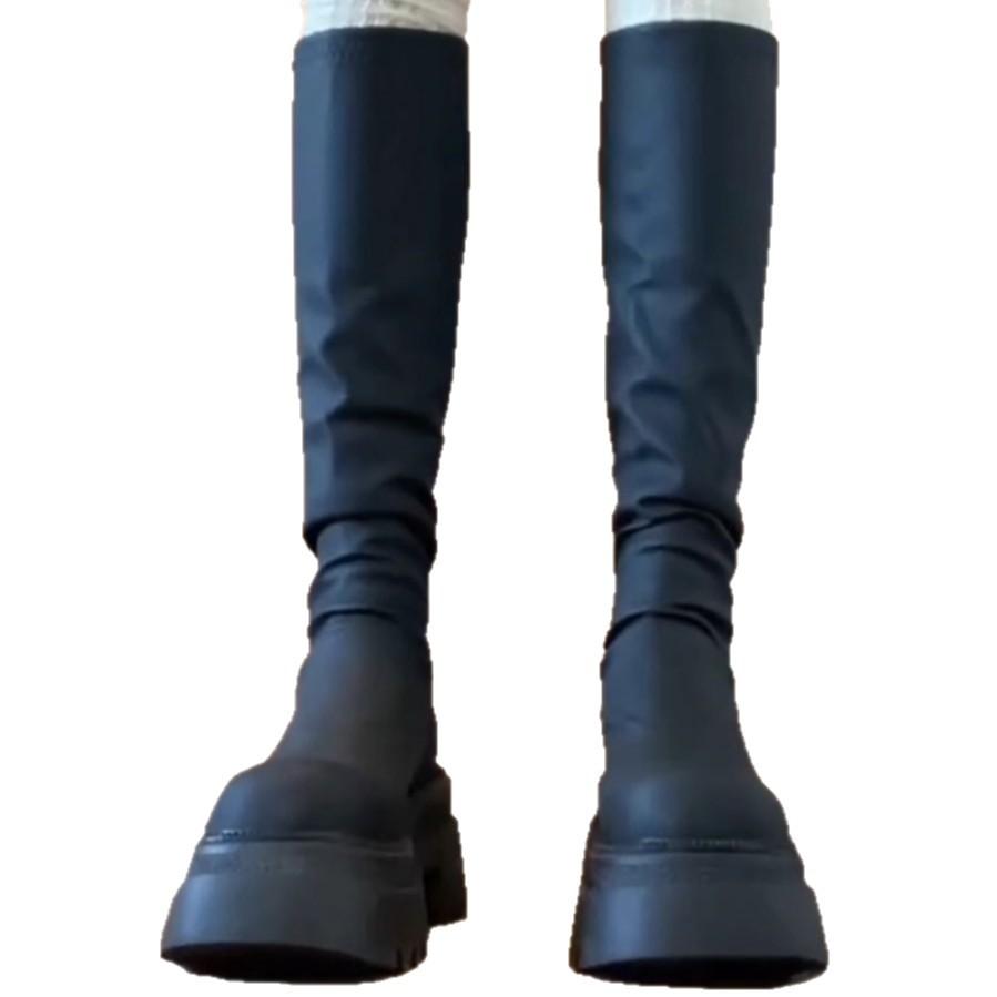 Elastic boots knight taller small thin boots new muffin thick-bottomed tall tube Spice Girl Jurchen boots
