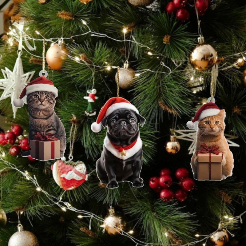 Multipurpose Stylish Pug Christmas Keychain Cartoon Cats Sturdy Acrylic Charm Pendant for Bags Hnaging Decoration