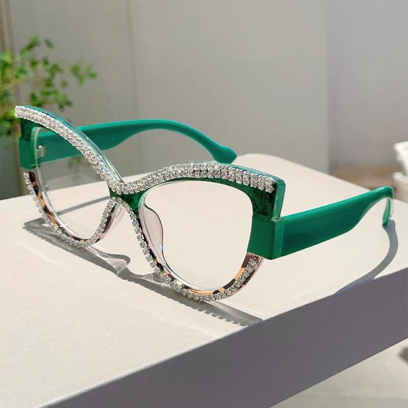 Multi Color Decor Frame Chic Crystal Design Ladies Glasses Non-prescription Striped Po Trends Eyewear for Women's