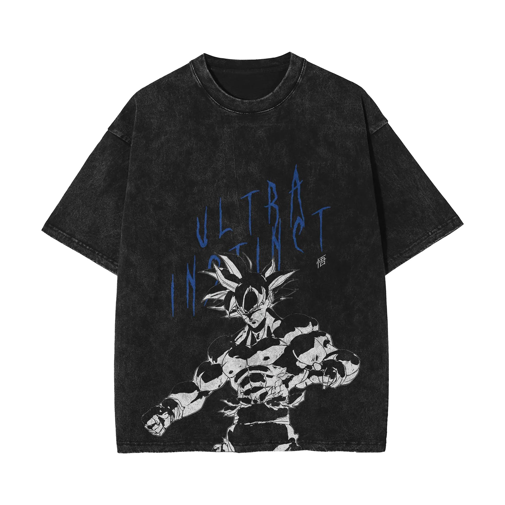 Goku Ultra Instinct T Shirt Men Acid Wash Anime Blue Graffiti Text Cotton Vintage Gym Streetwear Japanese Manga Graphic Tee M