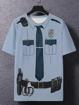 Men's casual suit and tie printed short-sleeved crew neck new men's role-playing party T-shirt