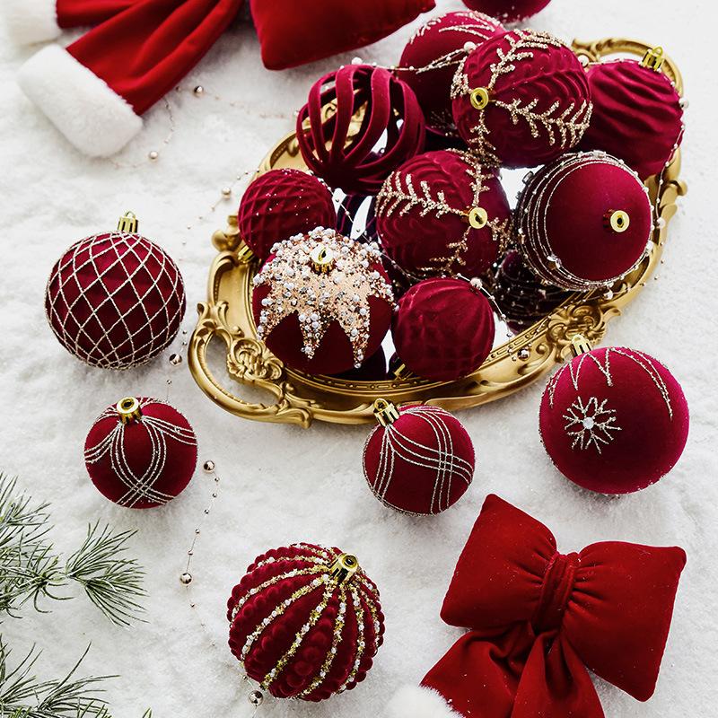WTEMPO 4PCS Red Christmas Ball Red Flocked Painted Ball for Christmas Tree Decoration Christmas Shop Window Hangings Creative DIY Home Decor