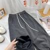 Petite Slimming Wide-Leg Fleece-Lined Pants for Women - Casual Elastic Waist, Loose Fit for Autumn/Winter