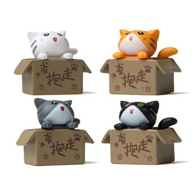 Cat Figurines Exquisite Lovely Gardening Doll Solid Model Creative Micro Landscape Cardboard Box Cat Mini 3D Cartoon Animal Models Desktop Ornaments