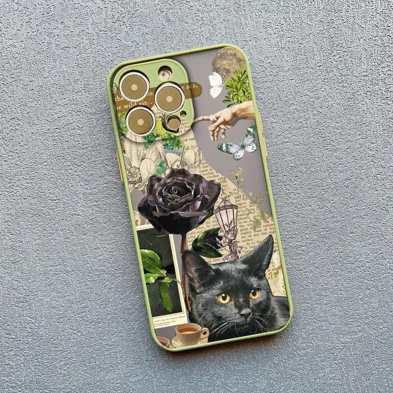 Retro Black Cat White Kitten Illustration Phone Case For iPhone 17 16 15 14 13 11 12 Pro Max Mini 15 16 Plus Case Cute Cartoon