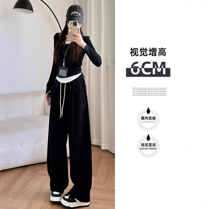 Beige Corduroy Wide-leg Pants Women's Velvet Pants Autumn and Winter New High-waisted Loose Thickened Casual Harlan Radish Pants
