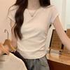 Sweet and Pure Desire Shoulder Short Sleeved T-shirt for Women, Embroidered with Bow, Spring and Summer Version Pleated Waist Cinching Short Top