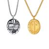 Men's Double-Sided Cross Oval Pendant Necklace In Titanium Stainless Steel, Steel Color, Quanxi Water Design (Model: PN-1808)
