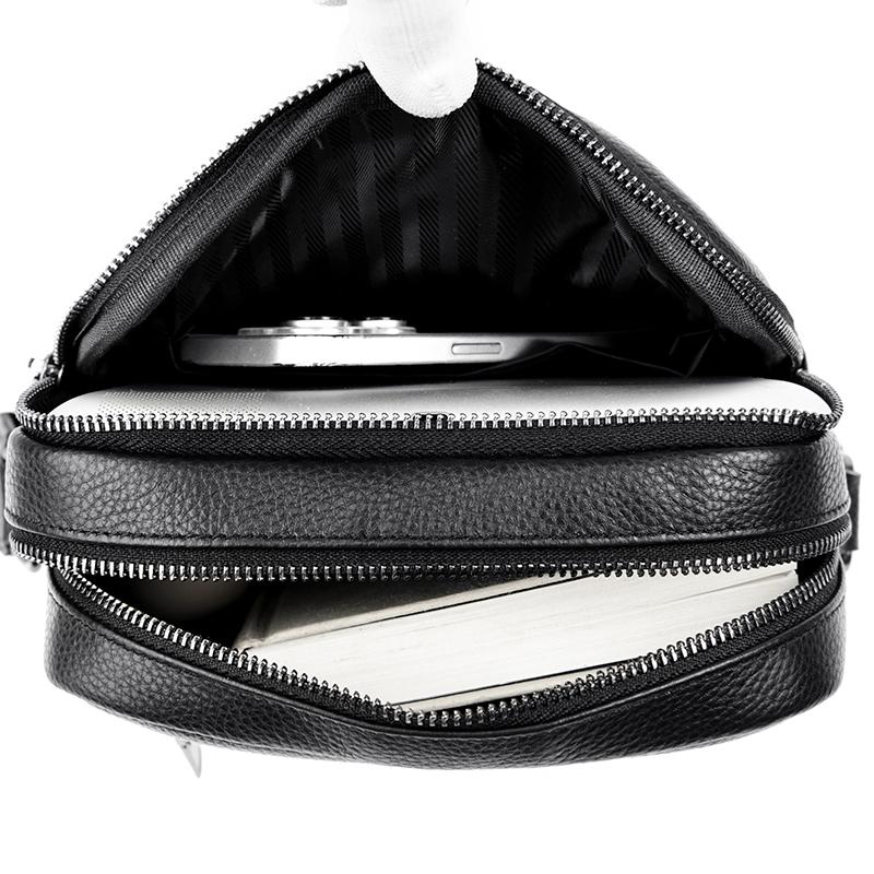 Mini Simple Men's Waterproof Genuine Leather Shoulder Bag Lightweight Black Cell Phone Bag High Quality Crossbody Bag