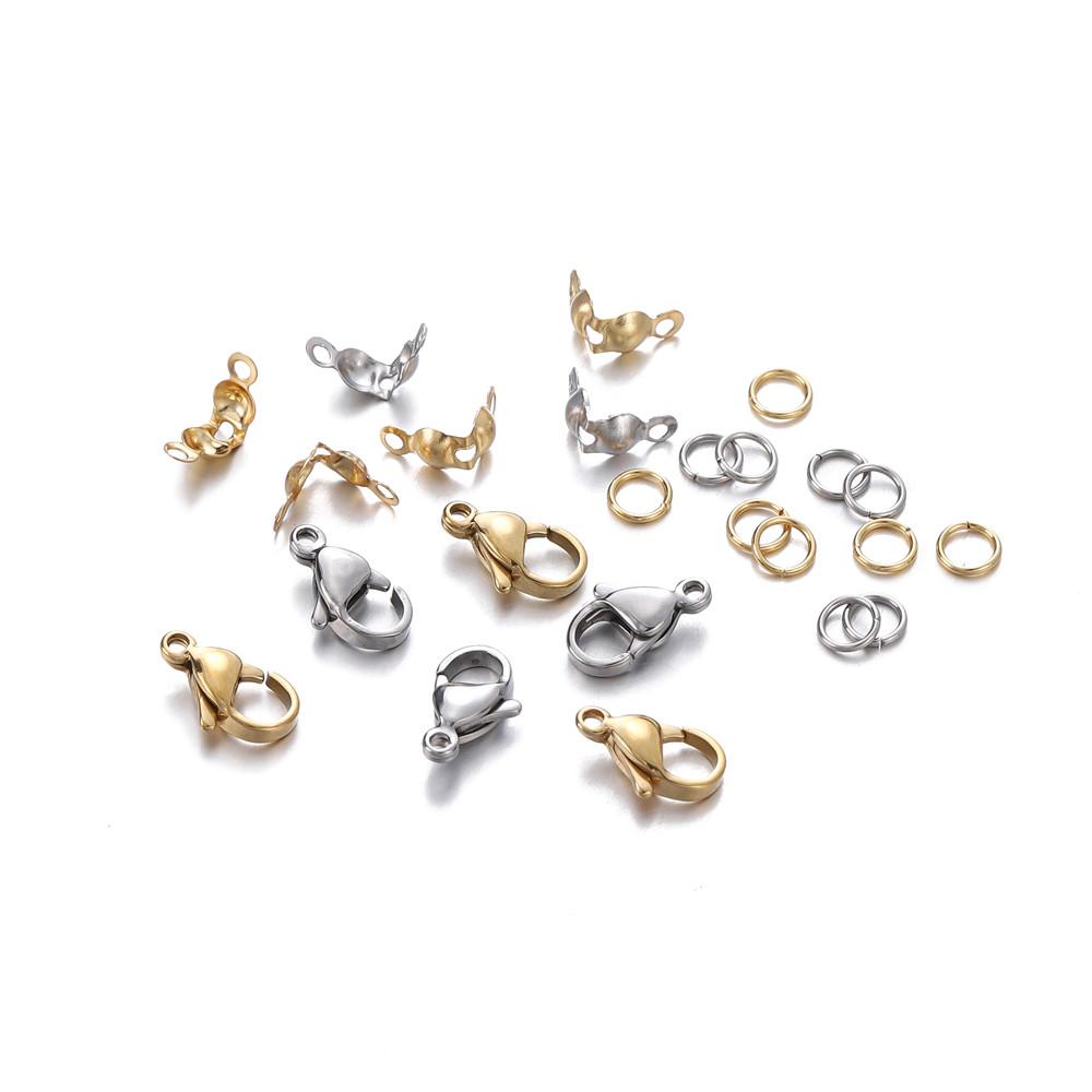 80Pcs/Set Stainless Steel Lobster Clasp Jump Rings Connectors Clasp Crimp End for Bracelet Necklace Chains DIY Jewelry Making