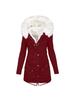Women's Hooded Mid-Length Coat with Fur Collar and Waist Cinching - Plus Size, Thick, Cotton Padded for Autumn and Winter.