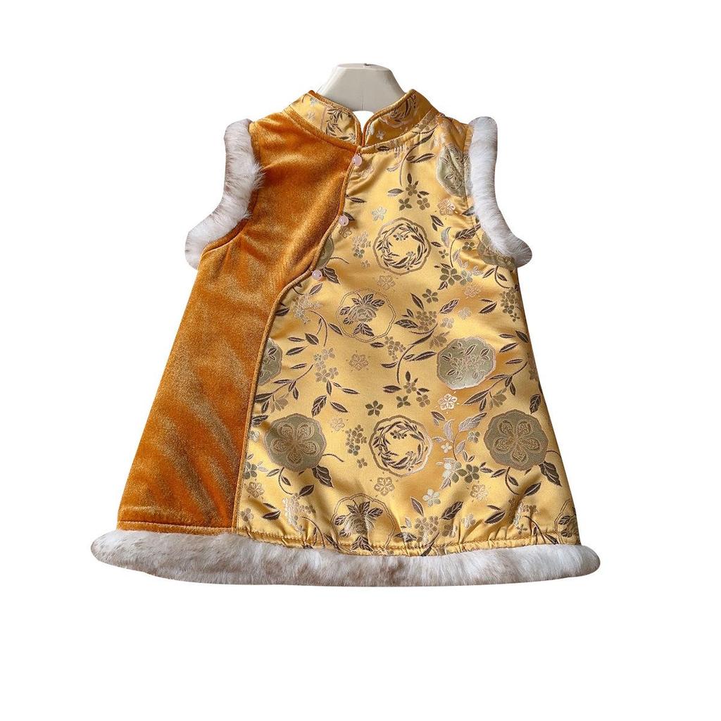 Girls' Chinese Style Sleeveless Qipao Winter Dress AWB023