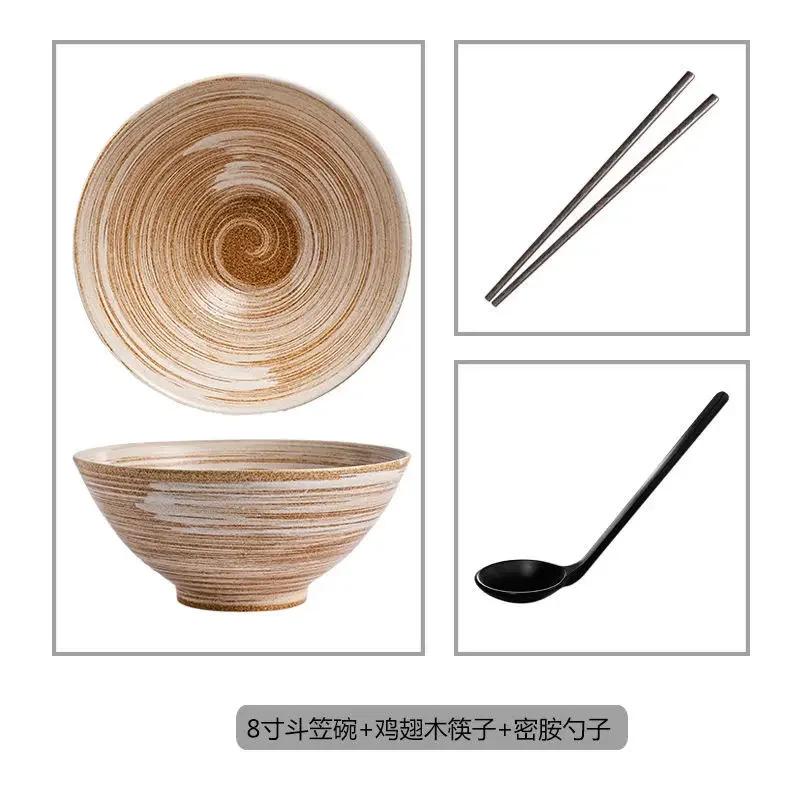 Japanese and Wind Creative Ceramic Bowl Household Instant Noodle Bowl Ramen Hat Bowl Household Commercial Salad