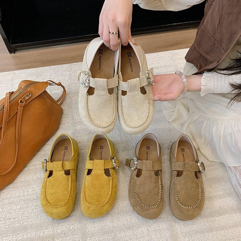 Fashion 2025 Spring New Retro Style Belt Buckle Flat Single Shoes Slip-on Casual Loafers
