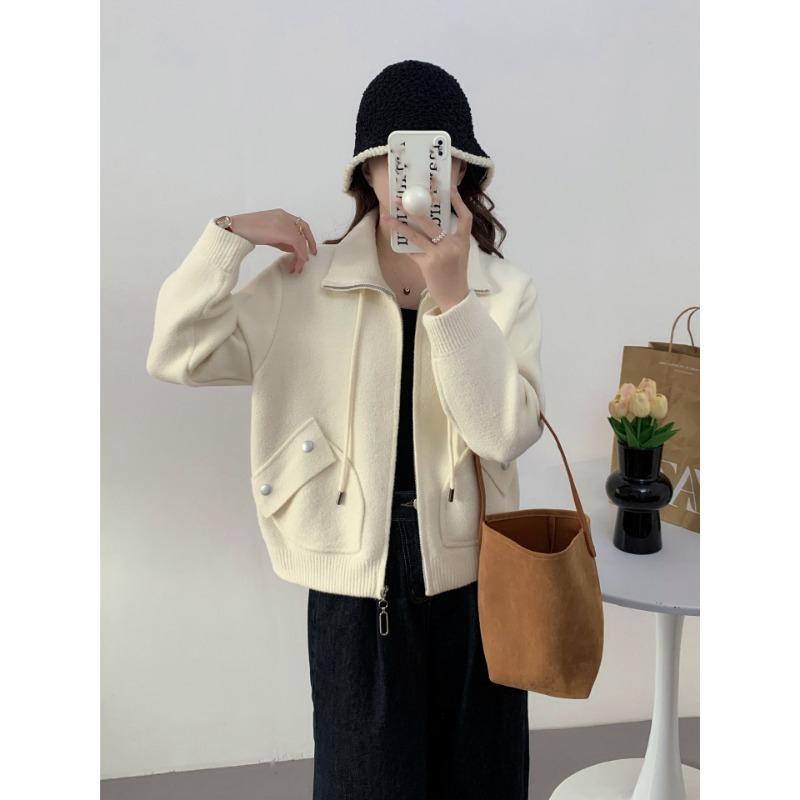 Zipper knitted double-sided cardigan autumn and winter new loose casual versatile solid color sweater jacket women