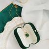 Retro Green Chalcedony Pendant Necklace with Gold-Plated Titanium Steel Chain