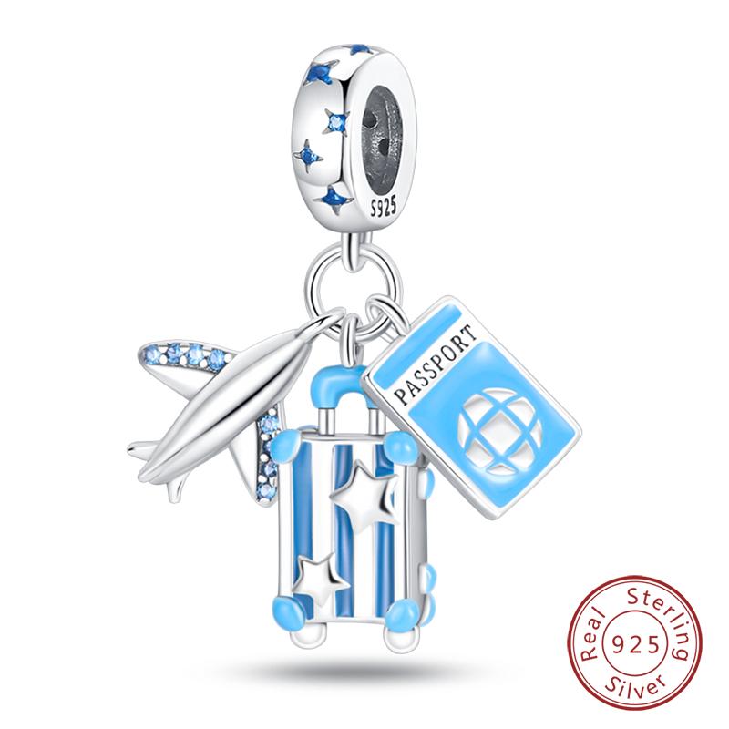 Copper Fashion Colorful Travel Luggage Charms Beads Fit Qikaola Original Bracelets Diy Anniversary Jewelry For Wome