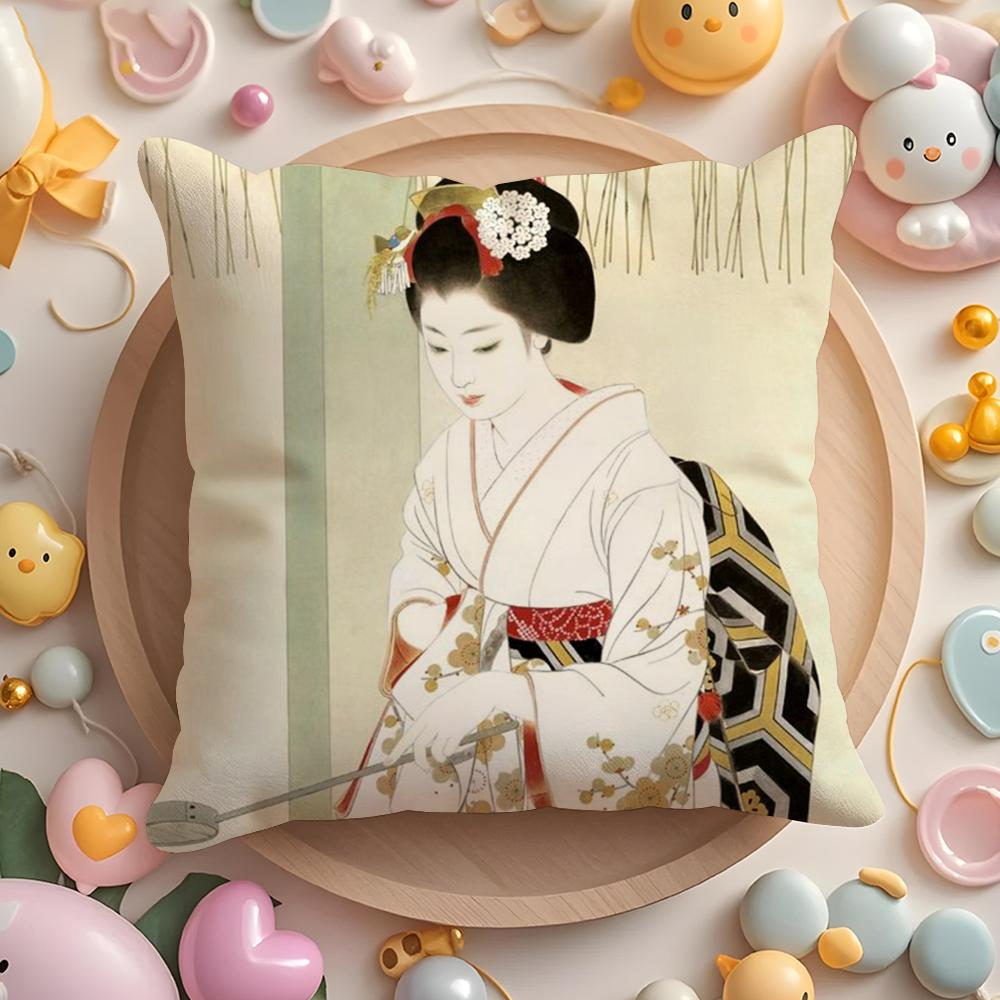 Classic Japanese Lady Cushion Cover Short Plush DoubleSided Printing Home Machine Washable In Warm Winter Pillow Case