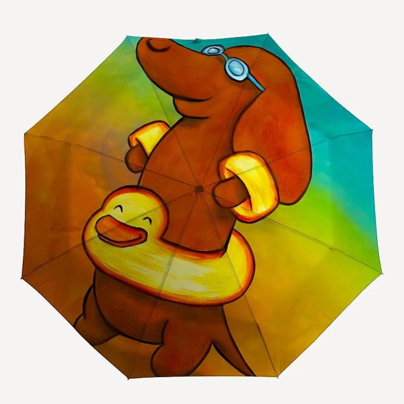 

1pc Duckling Swimming Ring Automatic Open/close Umbrella, 8-Rib sturdy structure, Portable Travel Umbrella, Parties, Everyday Use,48