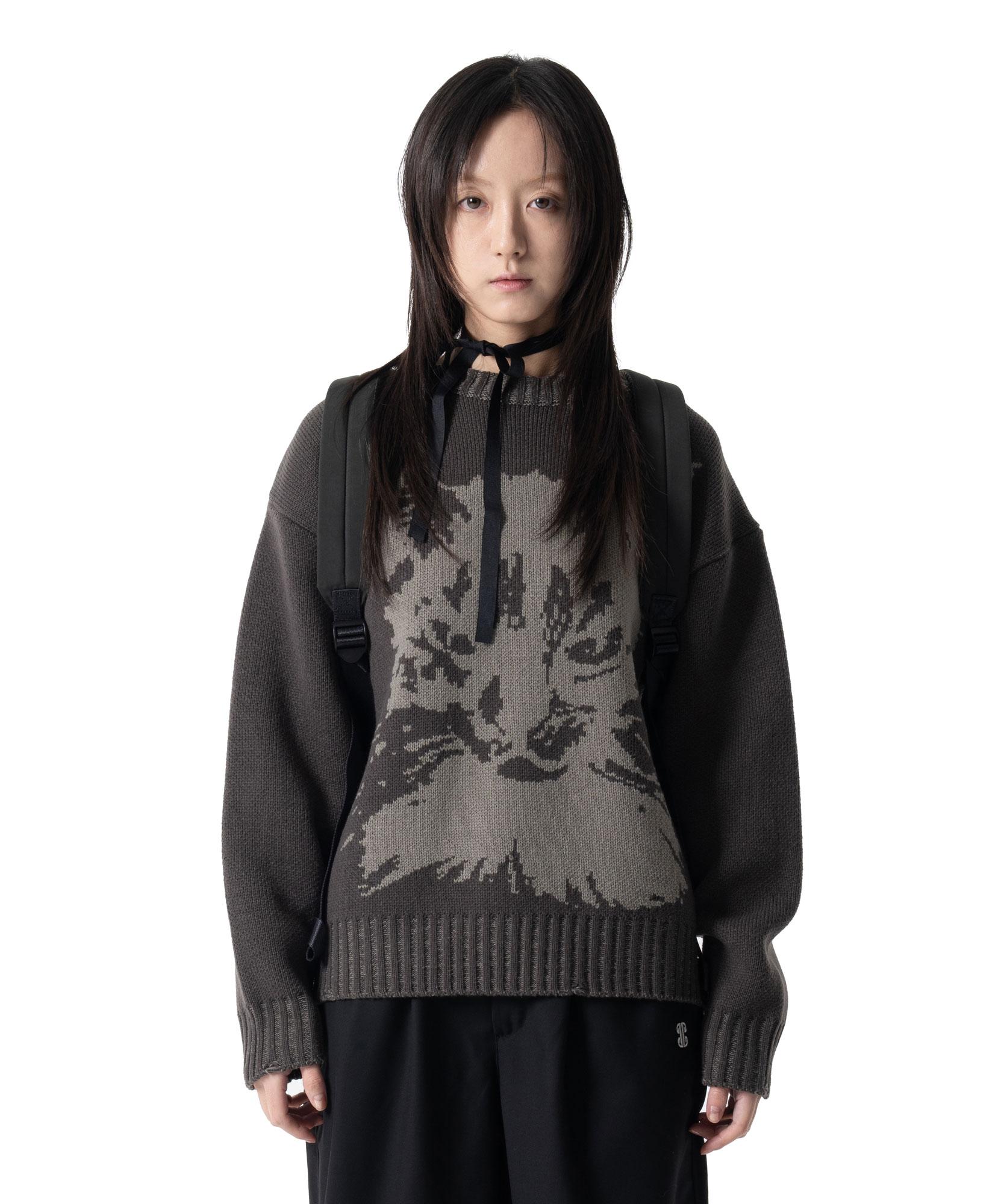 Iuga Makaras Cat Graphic Distressed Knit (Deep Khaki) Deep Khaki/1