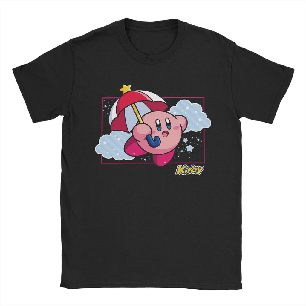 Unisex T-Shirts Kirbys Magischer Regenschirm Pastell Wolkiges Panel Lässige Baumwoll-T-Shirts Kurzarm-T-Shirt Rundhals Kleidung Übergröße