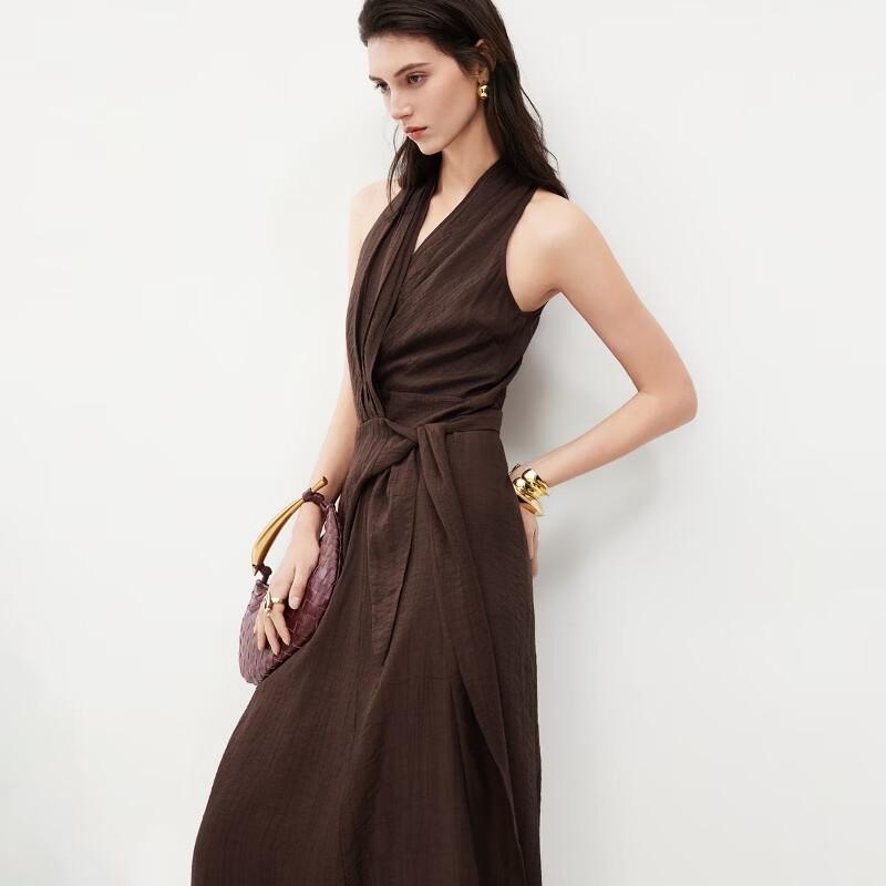 ONLY Women's V-Neck Linen-Look Belted Maxi Dress