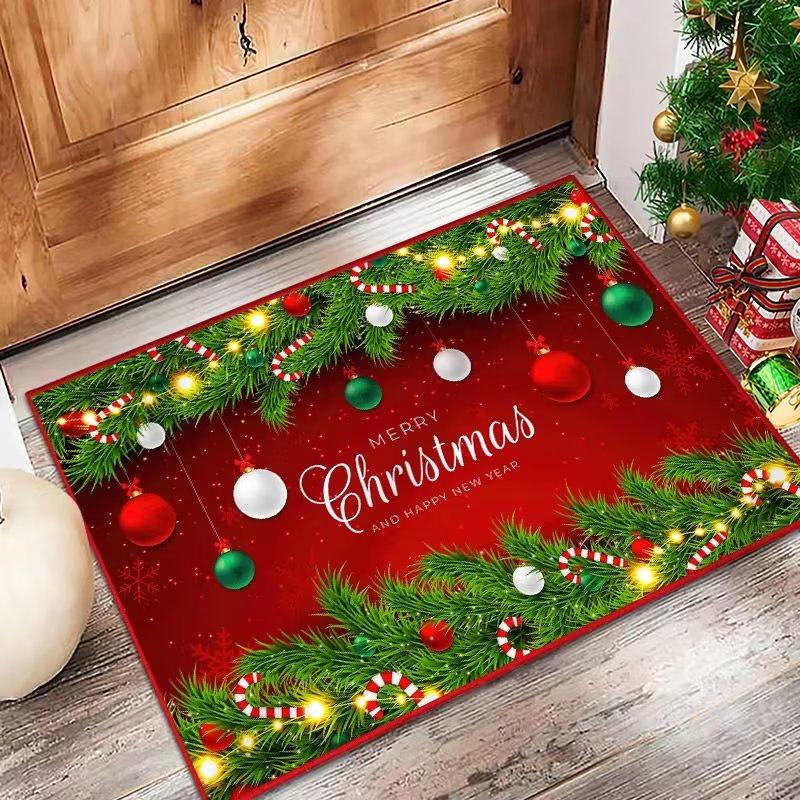 Festive Red Non-slip Absorbent Door Mat - Christmas Crystal Velvet