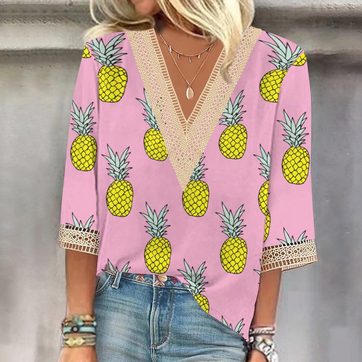 

Осень 2023, новая мода, женский повседневный топ с v-образным вырезом и рукавом 3/4 с принтом, большие размеры