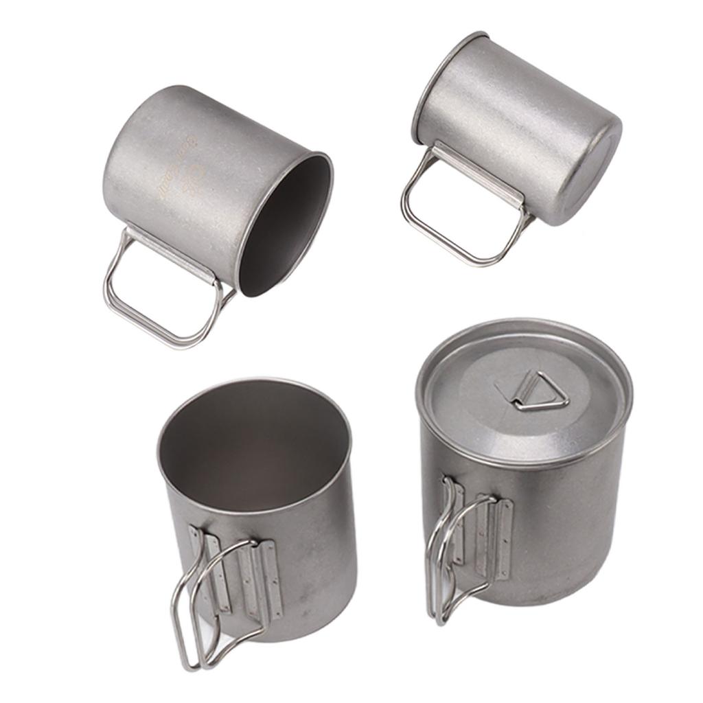 4PCS Camping Mug Portable Stainless Steel Coffee Cup with Foldable Handle and Lid for Backpacking