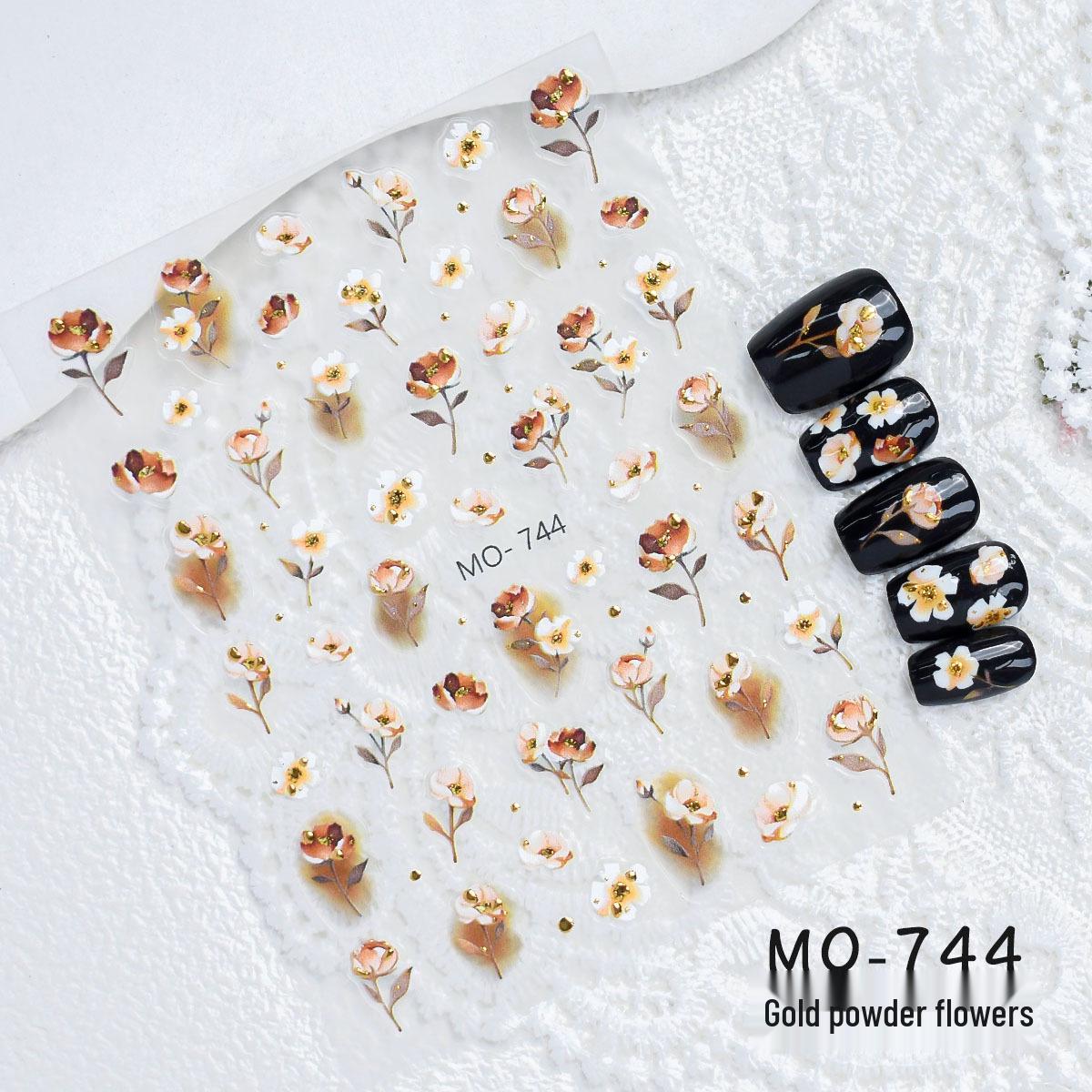 Retro Gold Flower Nail Stickers - Embossed 3D Wildflower Decals, DIY Wearable Nail Ornaments