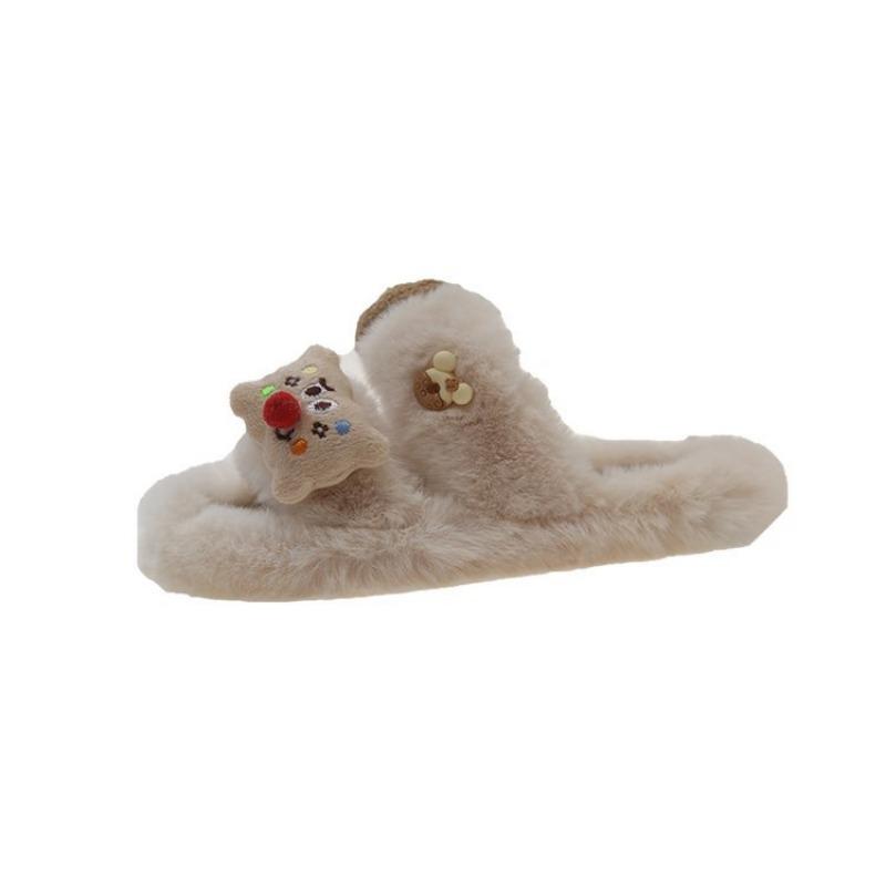 Autumn and Winter New Cartoon Accessories Wool Slippers Women's Fashion Round Head Outer Slippers Women's Fashion Cotton Shoes